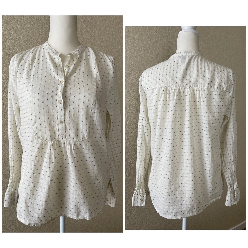 Lucky Brand Ivory Poplin half button up top - S